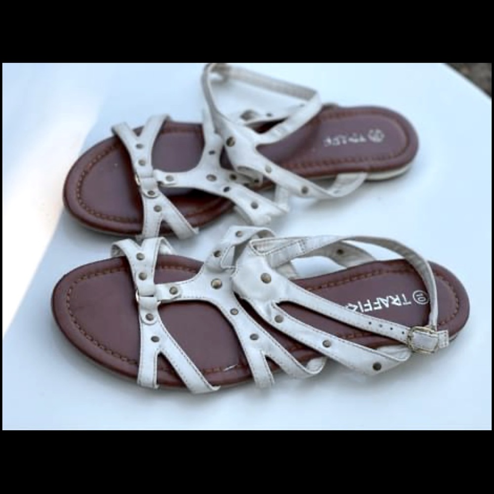 White Leather Gladiator Sandals